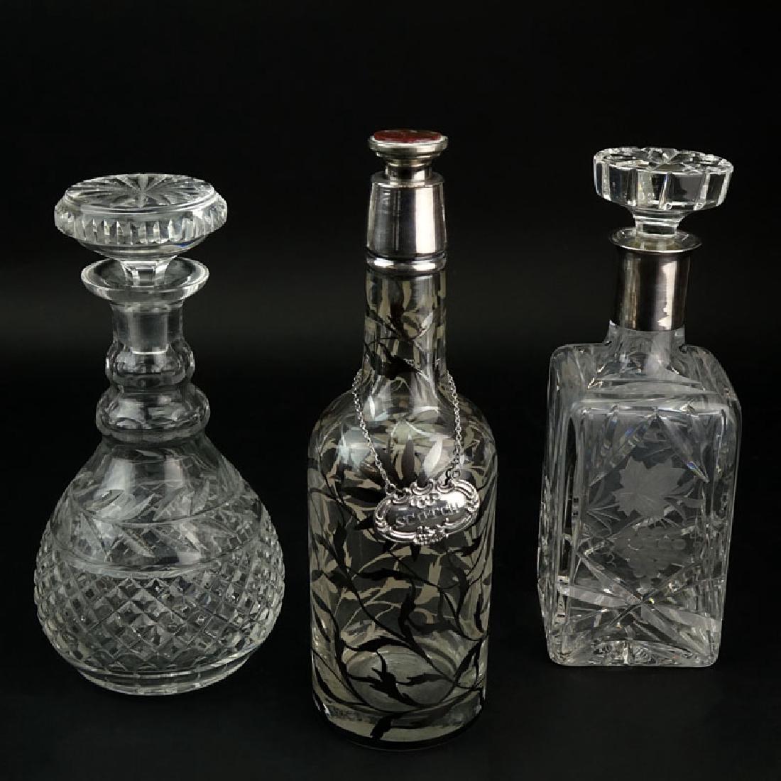 Grouping of Three (3) Decanters. Includes: two etched (1 of 4)