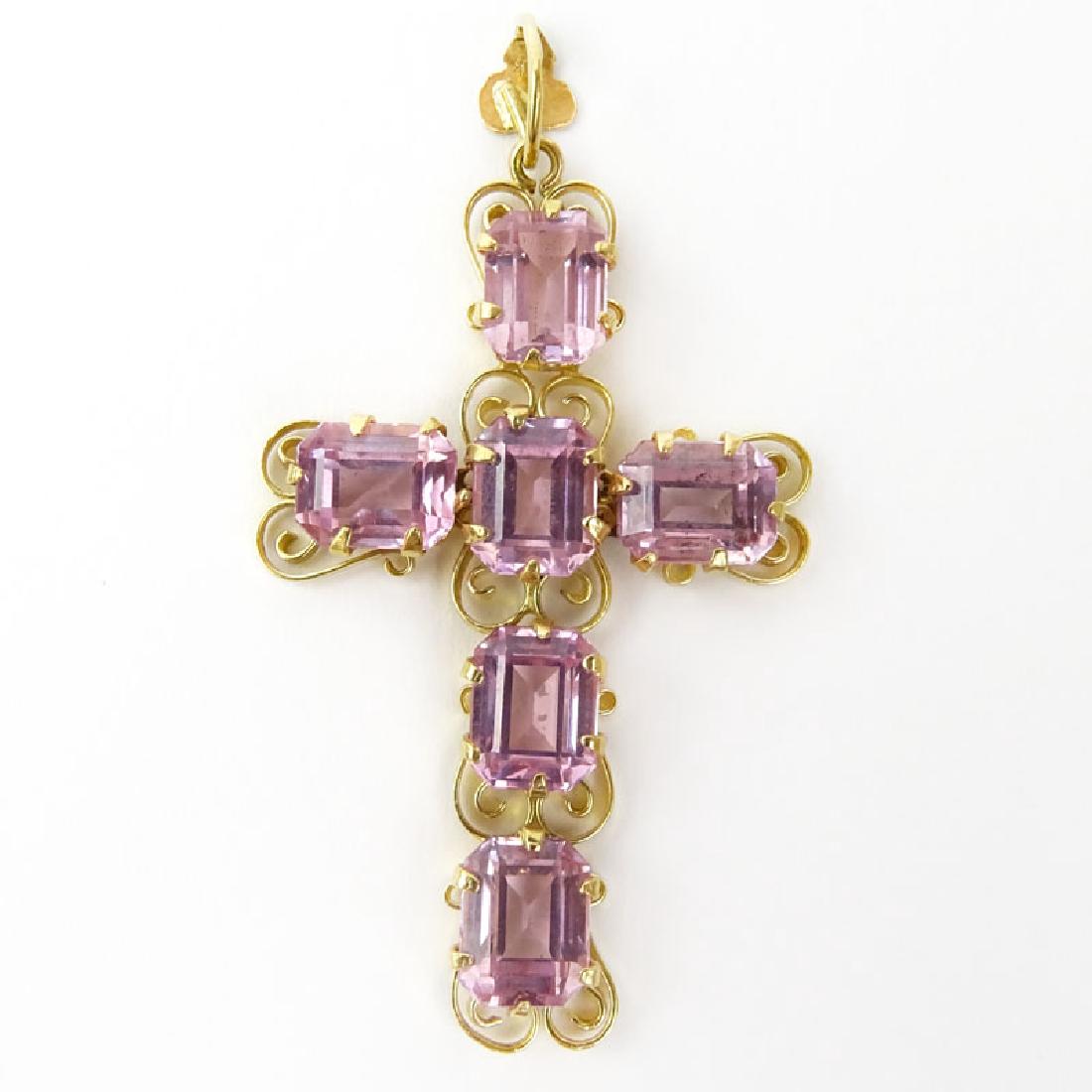 18 Karat Yellow Gold and Pink Stone Cross Pendant. (1 of 3)