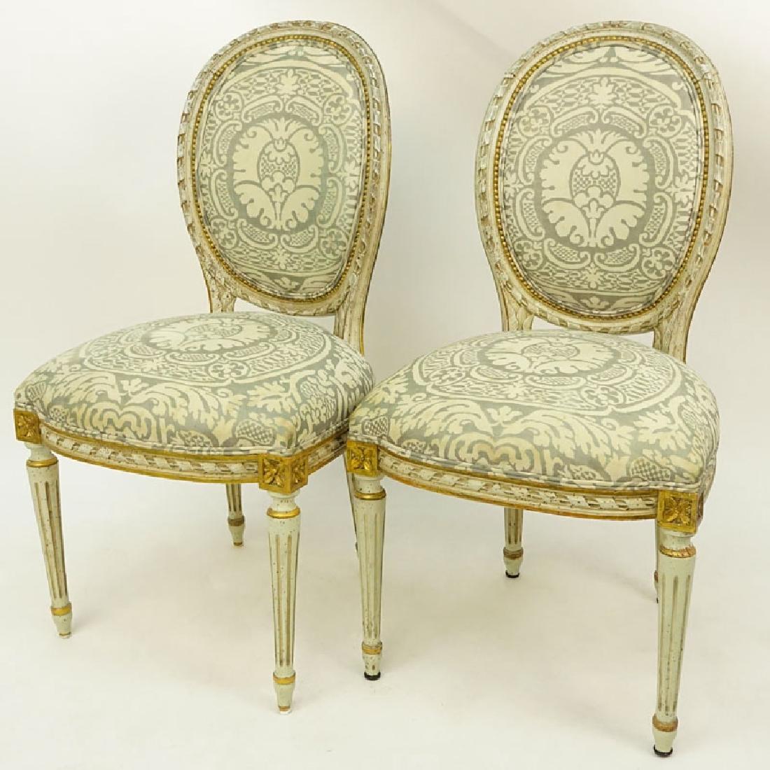Pair of Louis XVI Style Carved Balloon Back Upholstered (1 of 4)