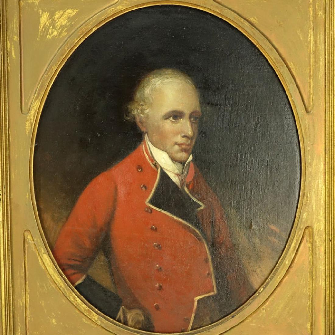 After: Gainsborough Dupont, British (1754-1797) Antique: After: Gainsborough Dupont, British (1754-1797) Antique Oil on Canvas Portrait of a Officer in Red Coat. Unsigned, Beers Brother original label en verso. Fading, canvas is stiff, minor nicks. Measures