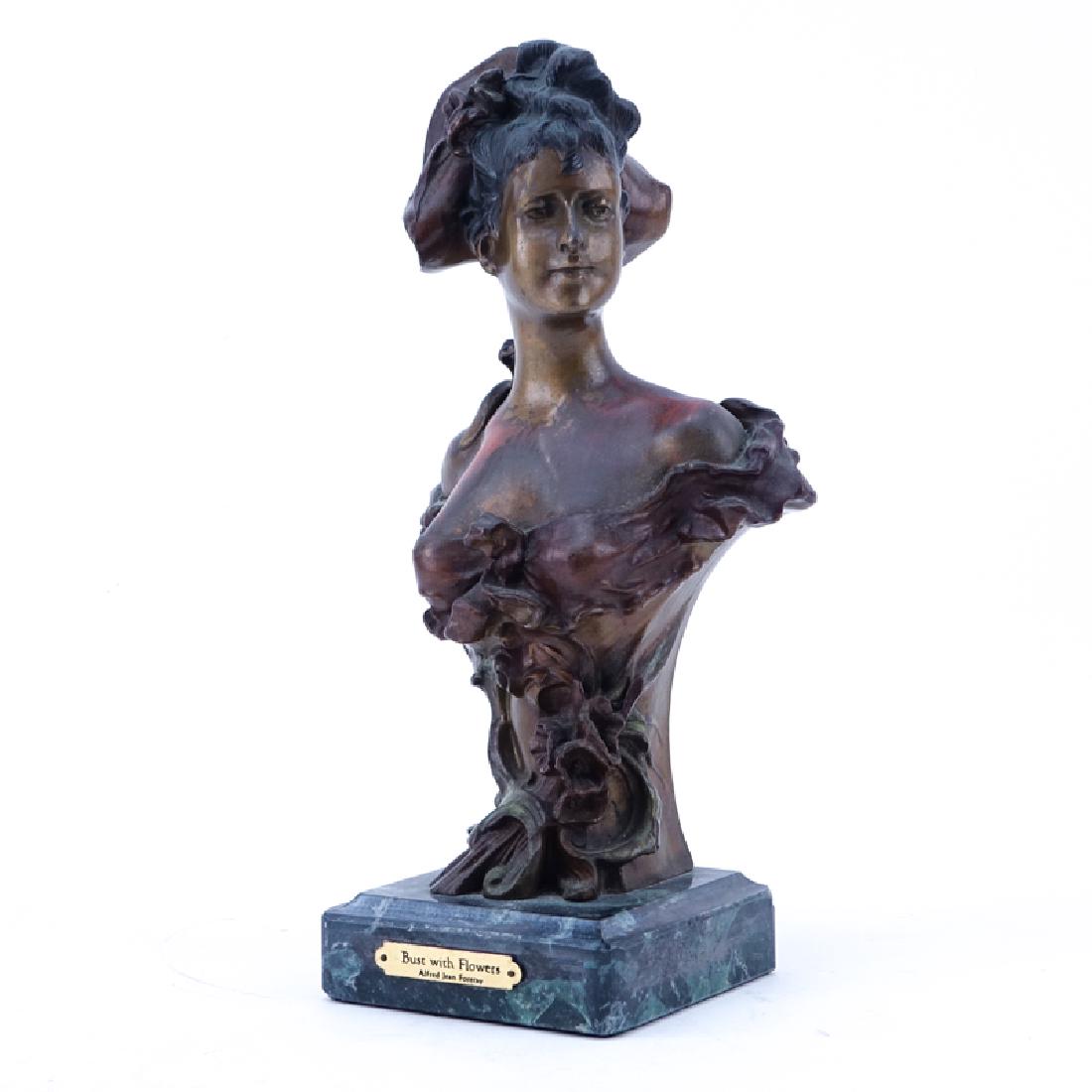 After: Alfred Jean Foretay, Swiss (1861-1944) bronze: After: Alfred Jean Foretay, Swiss (1861-1944) bronze sculpture of a maiden. Signed Fortay. Wear to patina. Measures 11" H. Shipping $62.00 (estimate $100-$150)