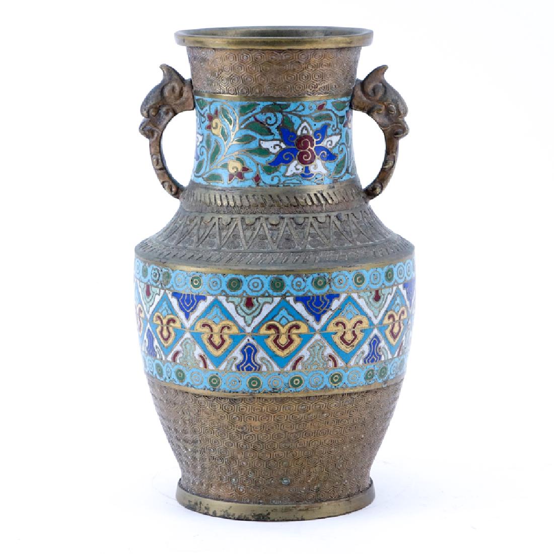 Antique Japanese Champlevé Bronze Vase. Stamped "Made (1 of 4)