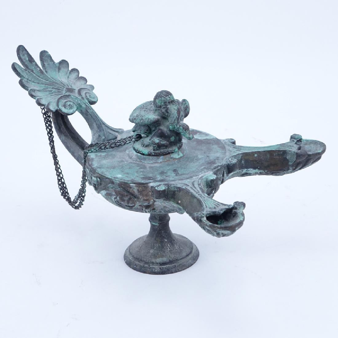 Ancient Style Roman Bronze Oil Lamp with Two Nozzles. (1 of 3)