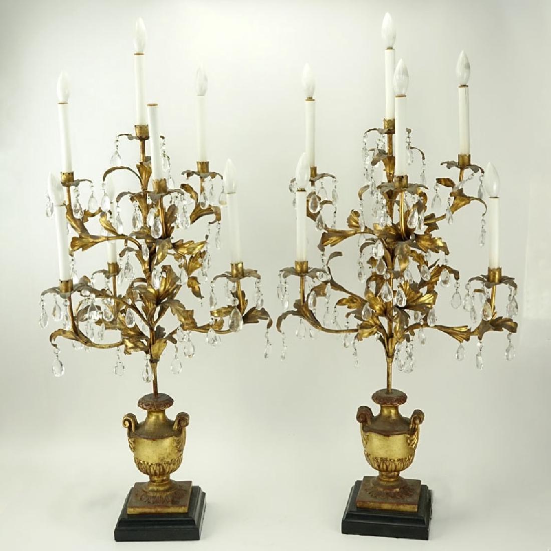 Pair of Gilt Carved Wood and Tole Candelabras Lamps (1 of 3)