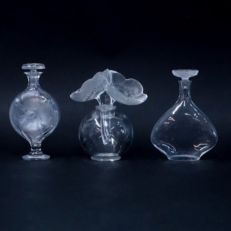 Grouping of Three (3) Lalique Crystal Perfume Bottles. (1 of 7)