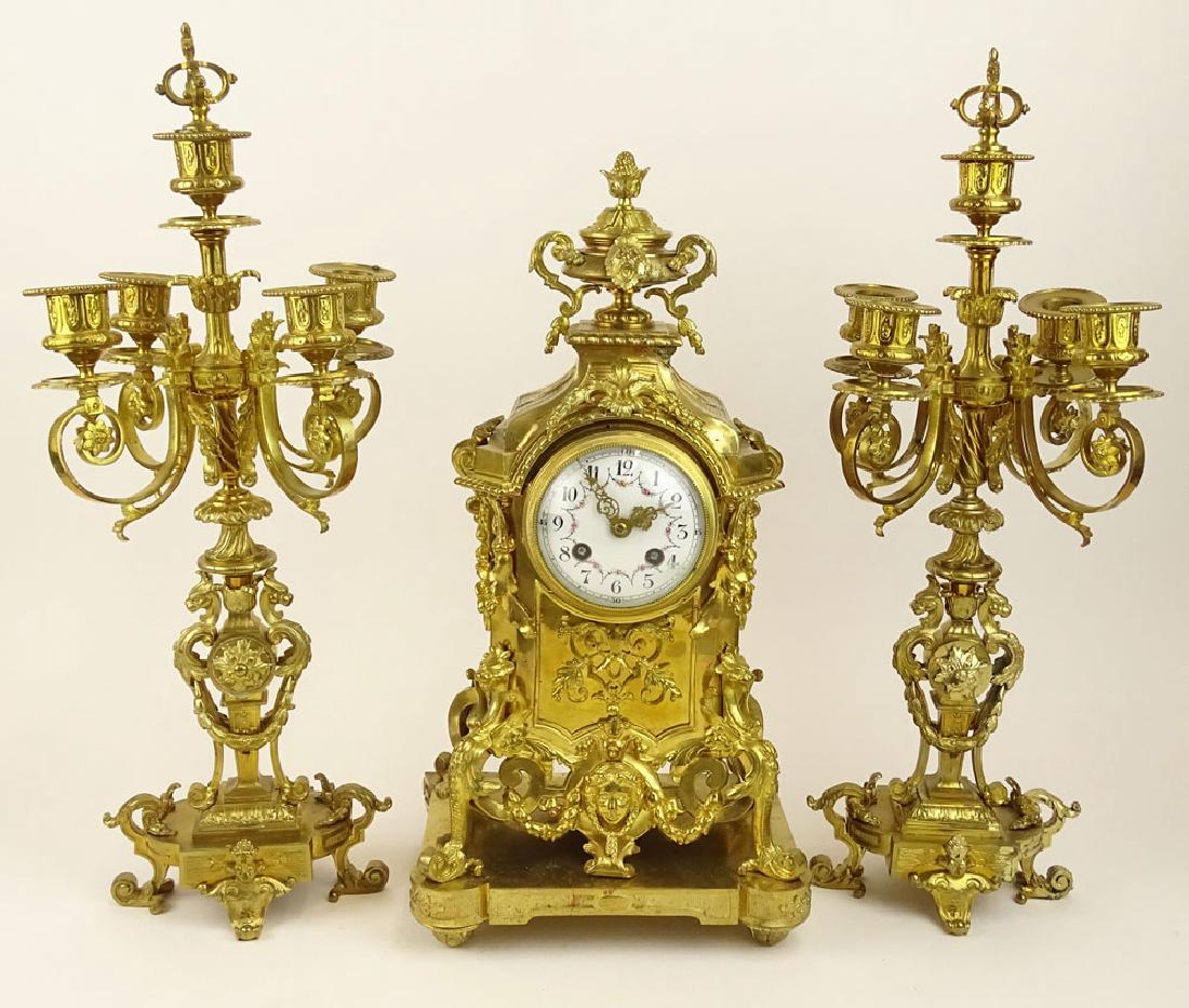 Antique Three (3) piece French ormolu bronze clock (1 of 6)