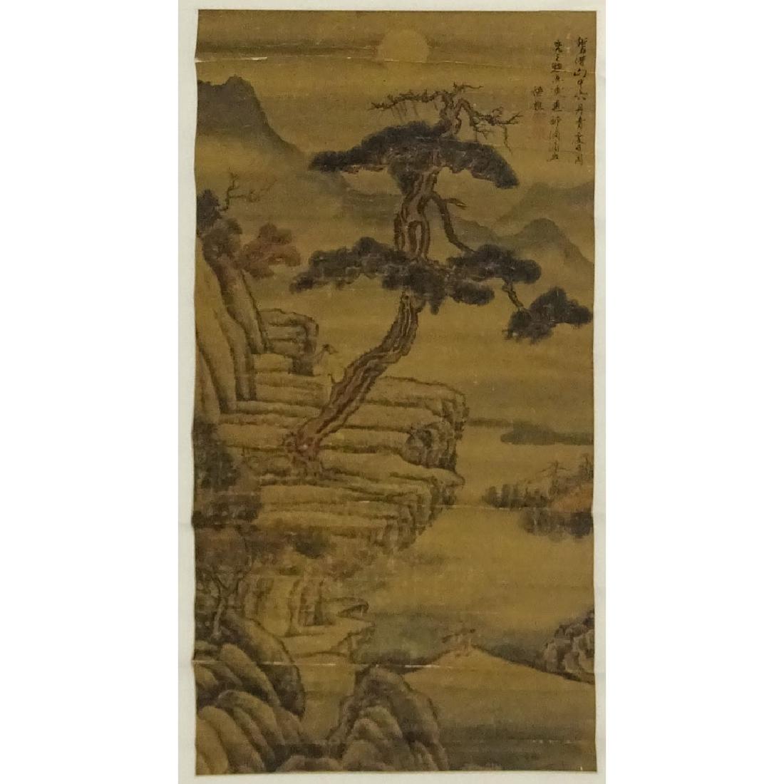 Antique Chinese Hand Painted Scroll on Paper. Landscape (1 of 5)