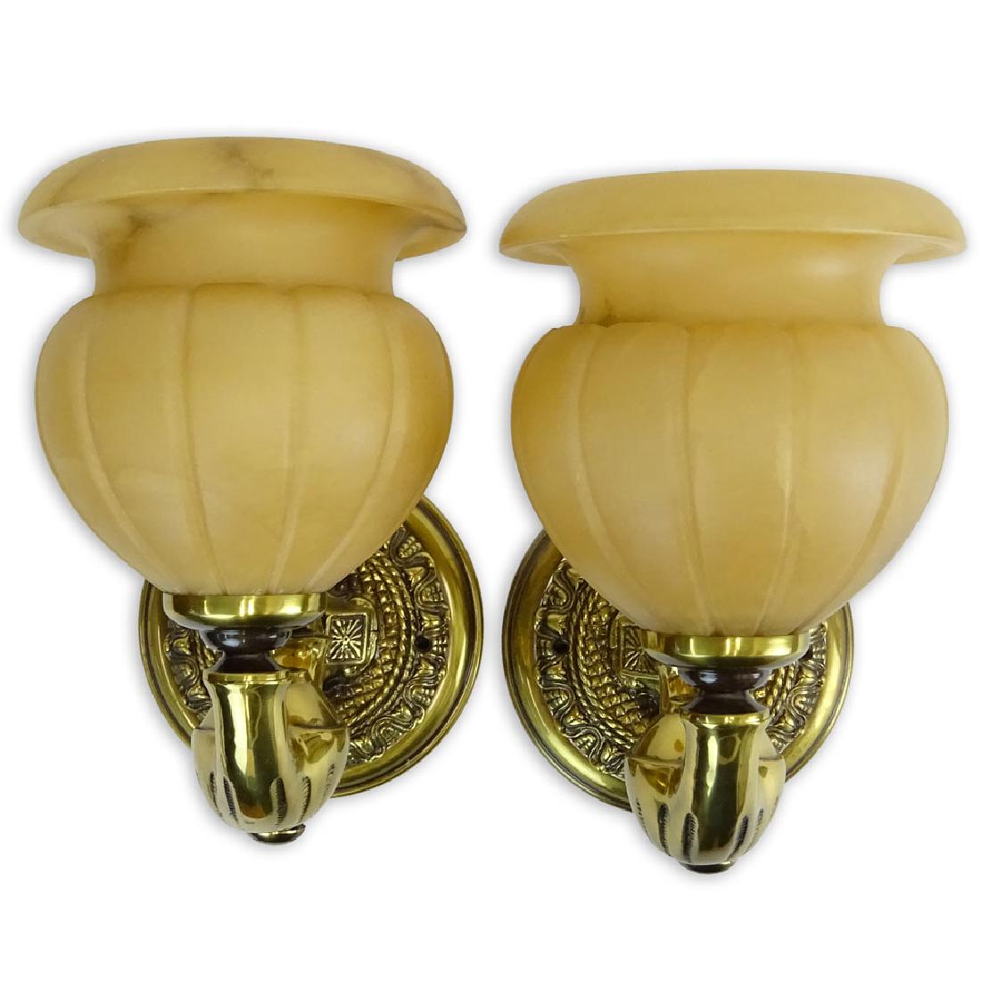 Pair of Contemporary Brass and Alabaster Wall Sconces. (1 of 5)