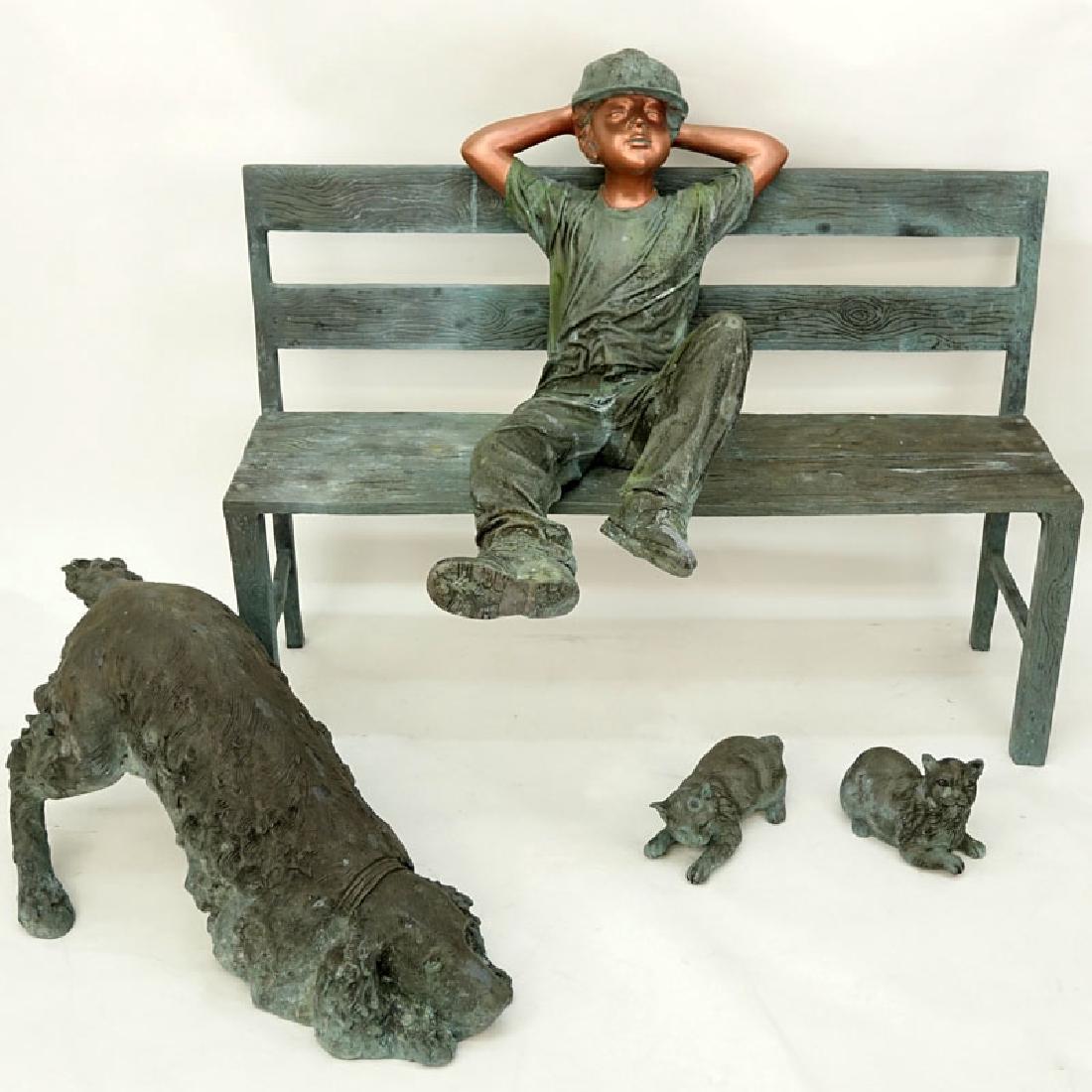 Life-Size Modern Bronze Sculpture "Boy On Bench With (1 of 8)