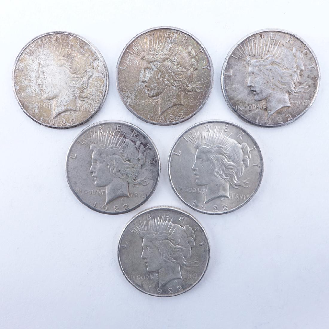 Collection of Six (6) U.S. Peace Silver Dollars. All (1 of 2)