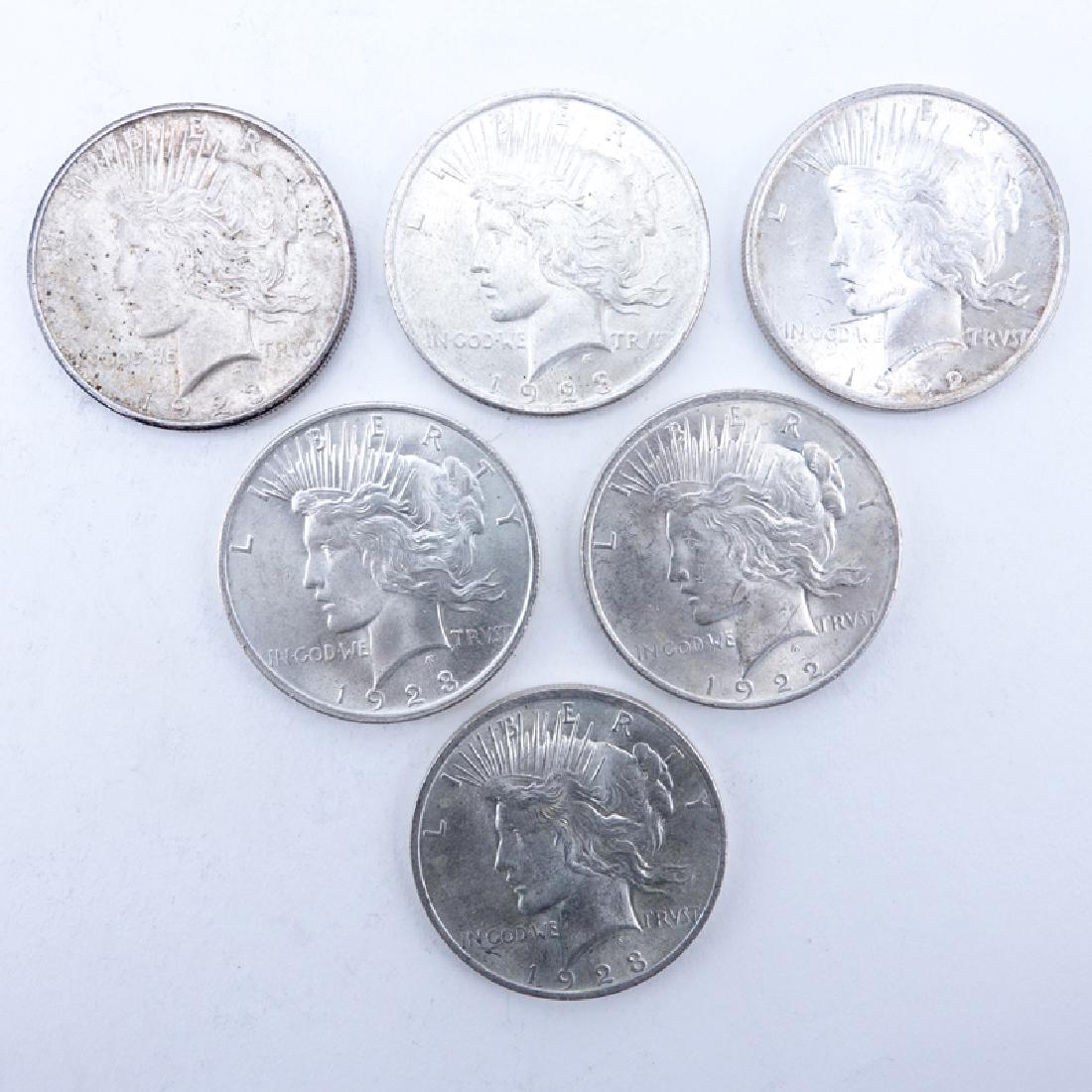 Collection of Six (6) U.S. Peace Silver Dollars. Dates (1 of 2)
