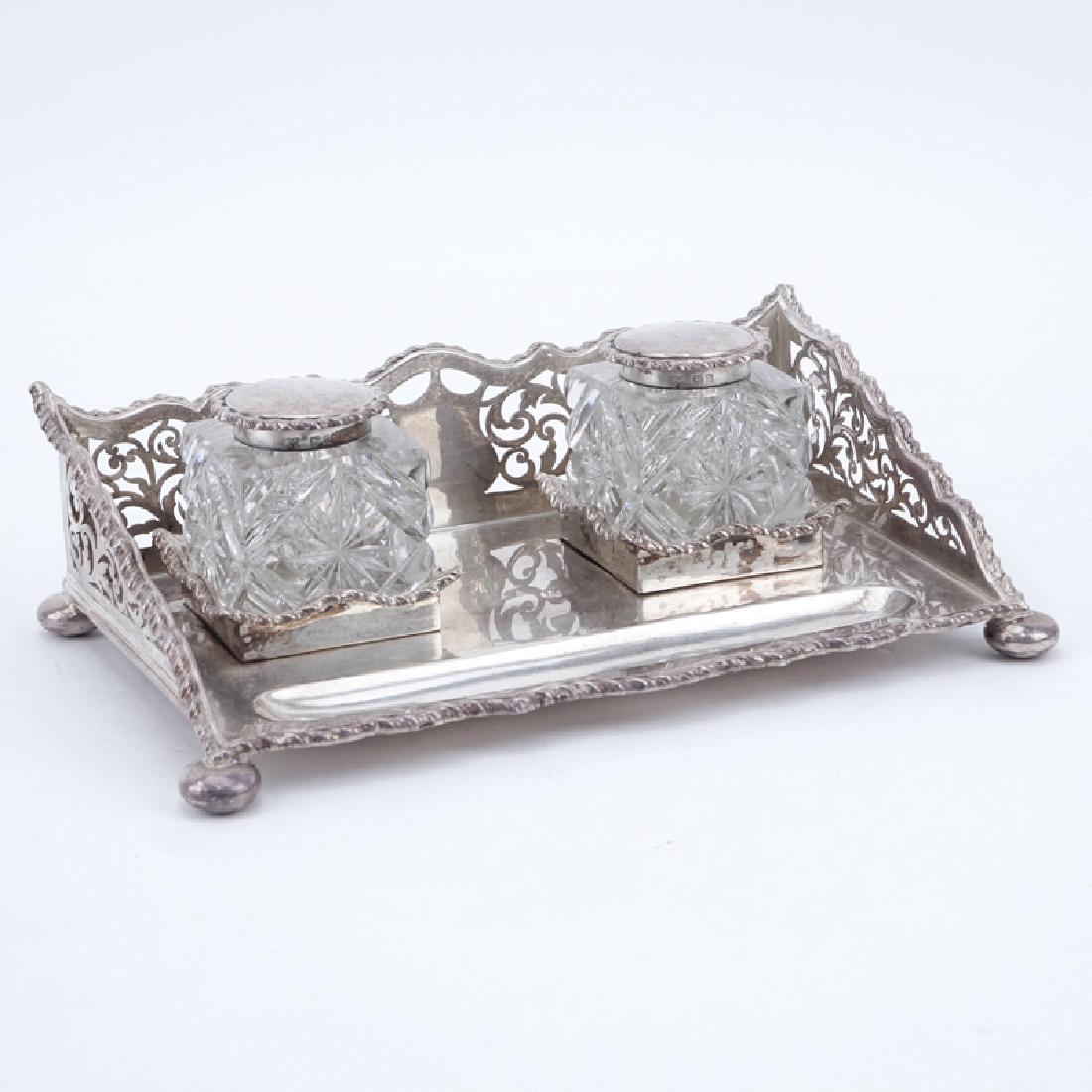 Antique English Silver and Crystal Inkstand. Signed (1 of 5)