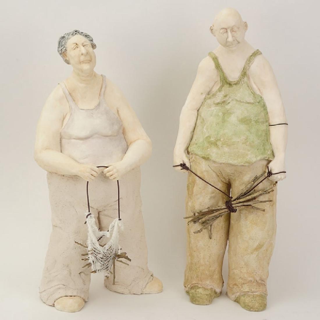 Two Contemporary Pottery Figures. Man And Woman With (1 of 7)