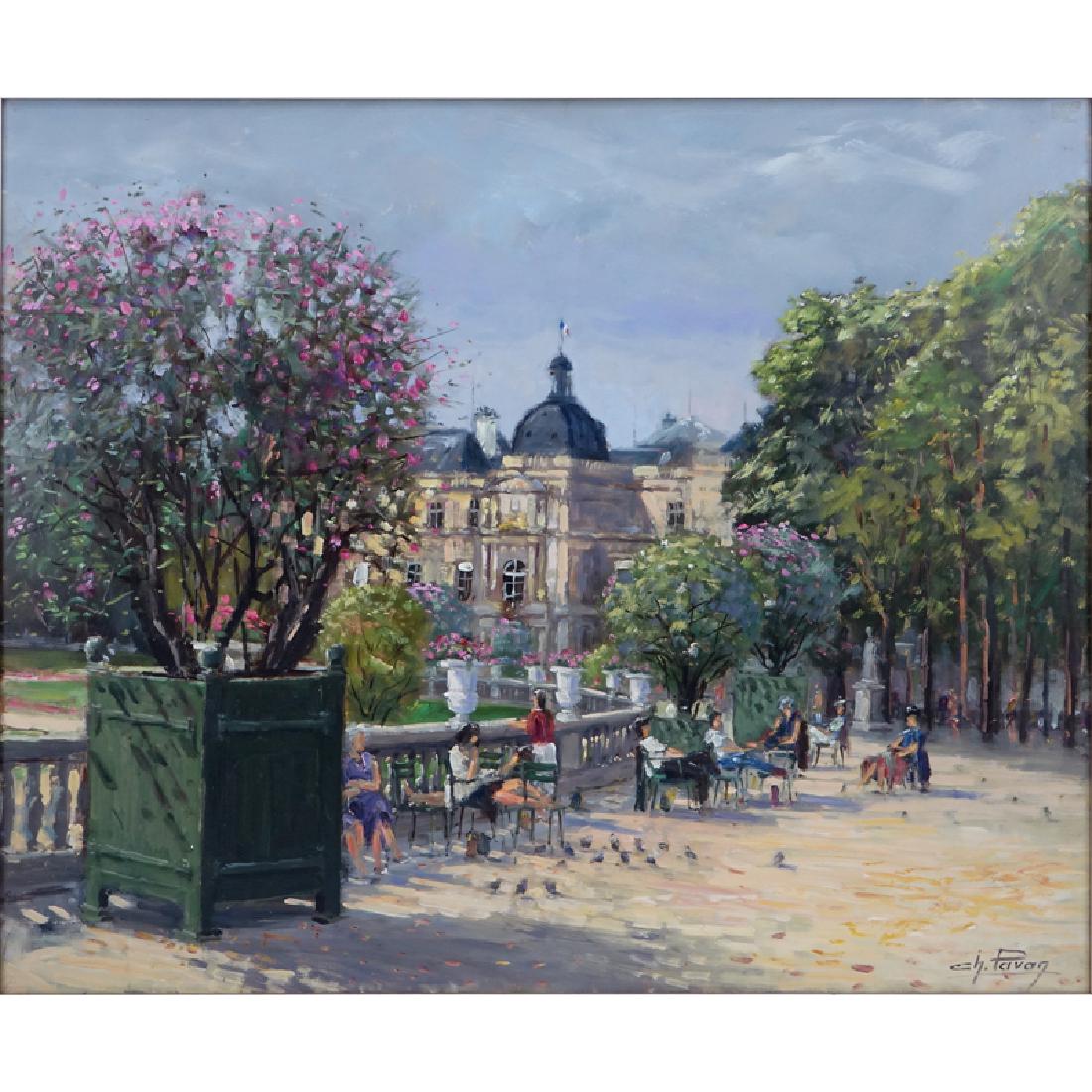 Charles Pavan (20th C) Oil on canvas "Jardin du (1 of 4)