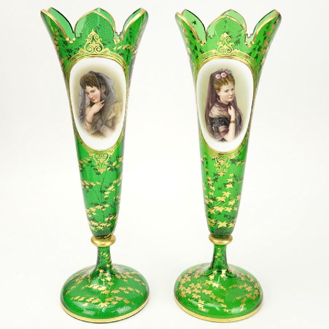 Pair Of Antique Bohemian Hand painted Portrait Vases. (1 of 6)
