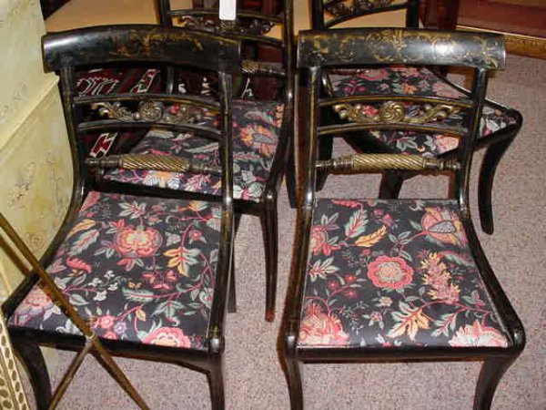 Set 4 Regency Gilt Black Lacquer Breakfast Chairs
