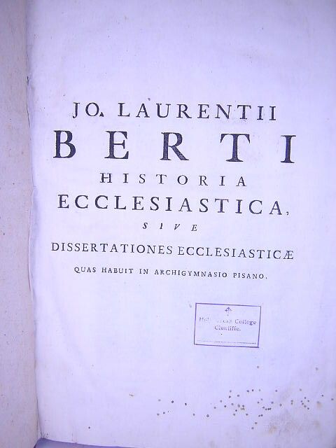 Joannis Laurentii Berti Dated 1769 Historia Eccle - 4