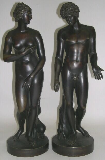Two Large 19C Patinat Bronze Sculptures David & D