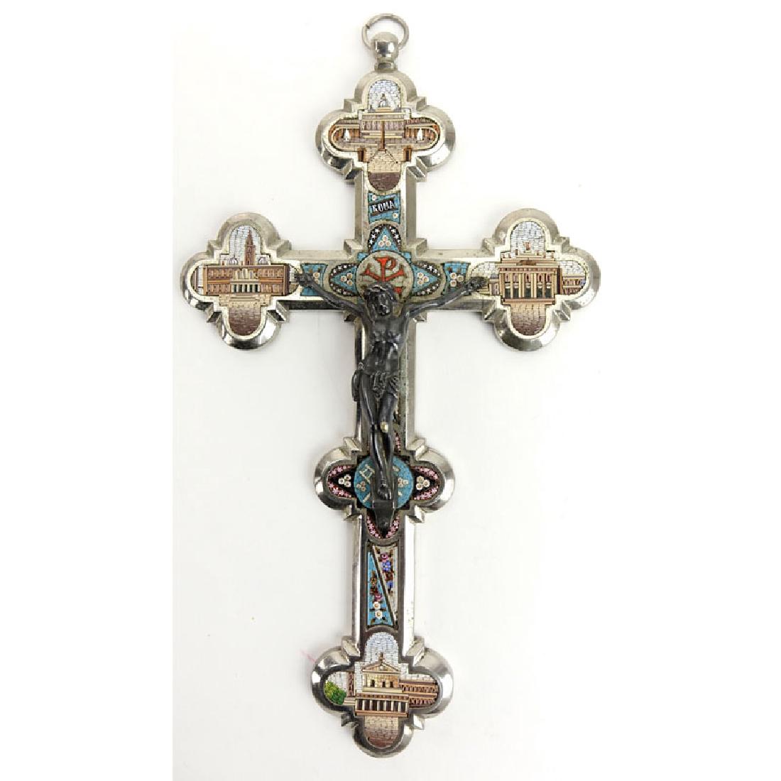 Antique Italian Silvered Bronze Micro Mosaic Crucifix (1 of 7)