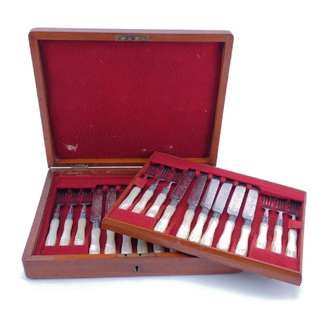 Antique Twenty-Four (24) Piece Silver Plate And Mother (1 of 4)