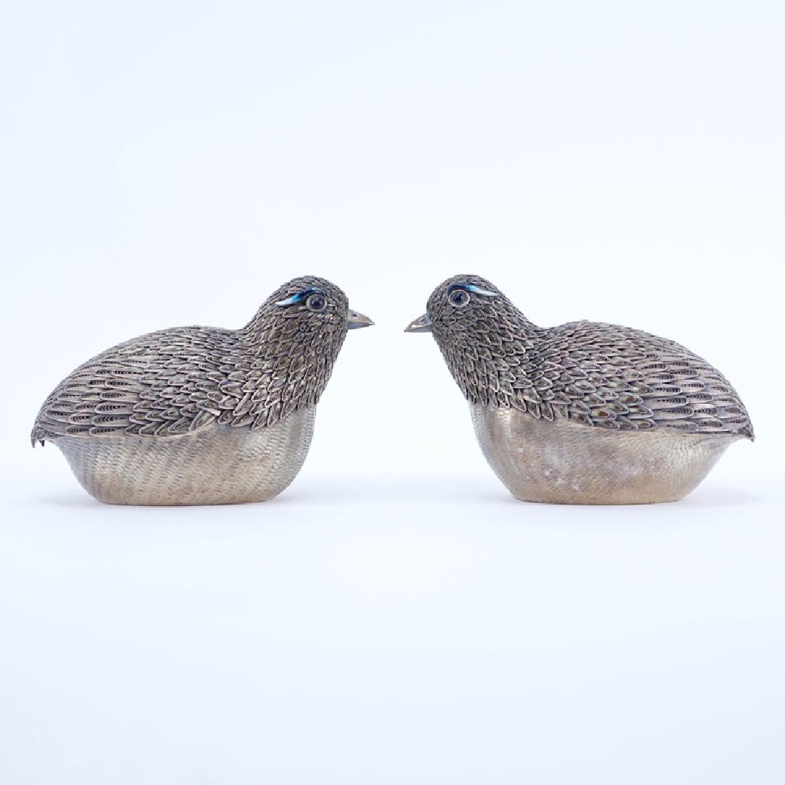 Pair of Chinese Silver Bird Trinket or Betel Nut Boxes. (1 of 5)