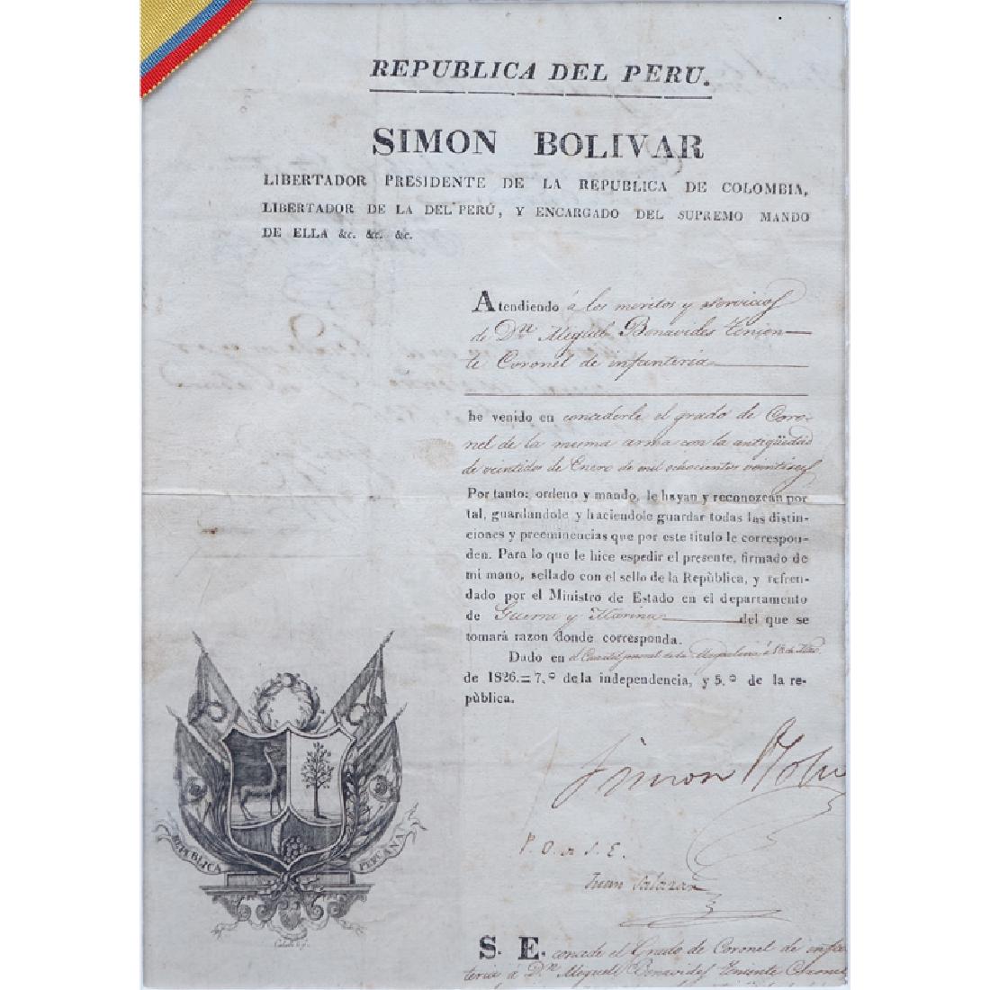 Simon Bolivar (1783 - 1830) Document Signed as (1 of 4)