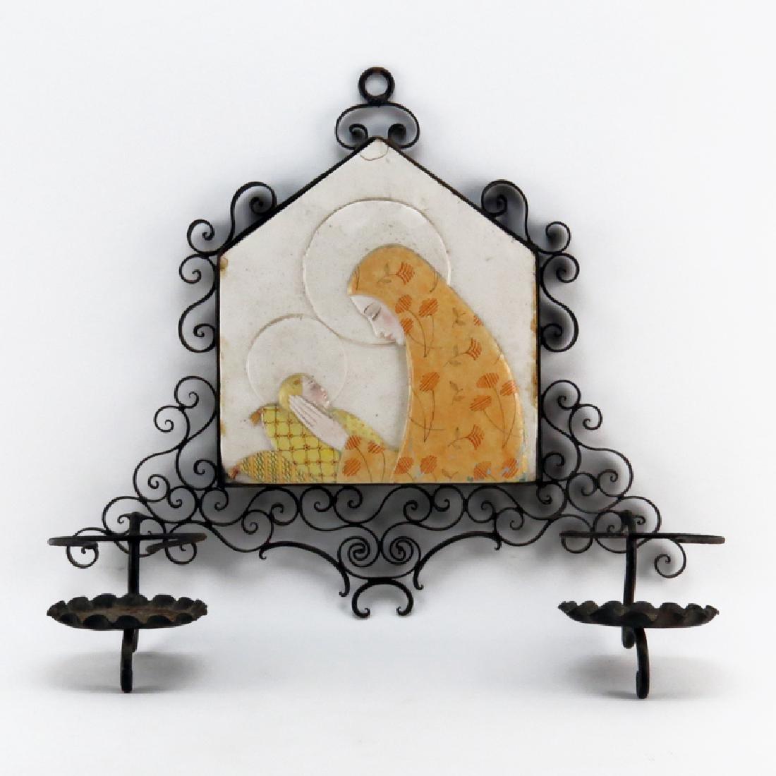 Mid Century Italian Iron Sconce with Relief Pottery (1 of 5)