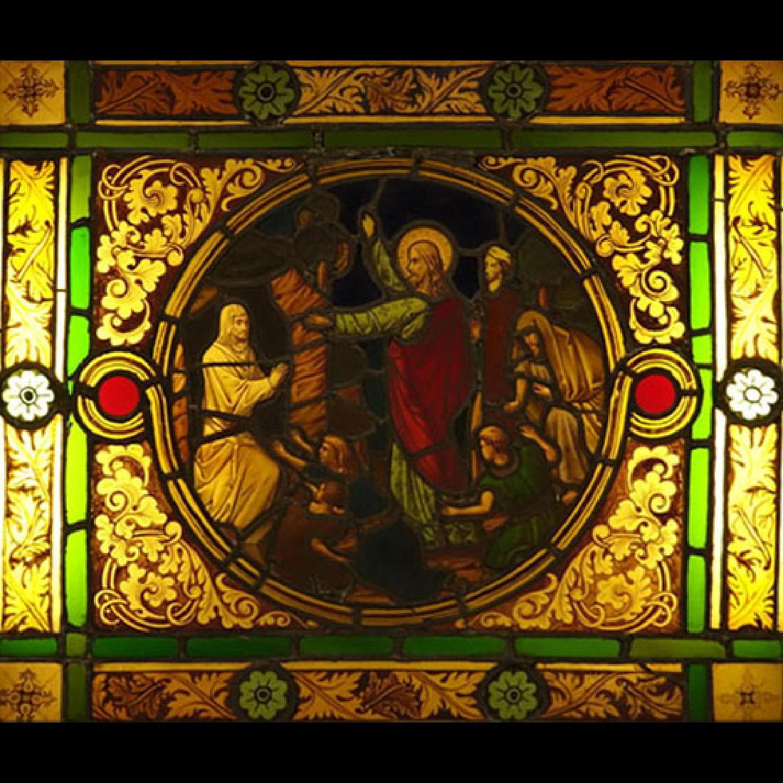 Antique German Hand Painted Stained Glass Window, (1 of 6)