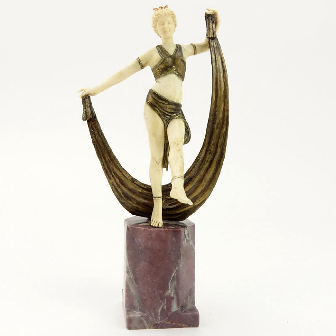 Art Deco Carved Ivory and Bronze Dancer on Marble Base. (1 of 8)