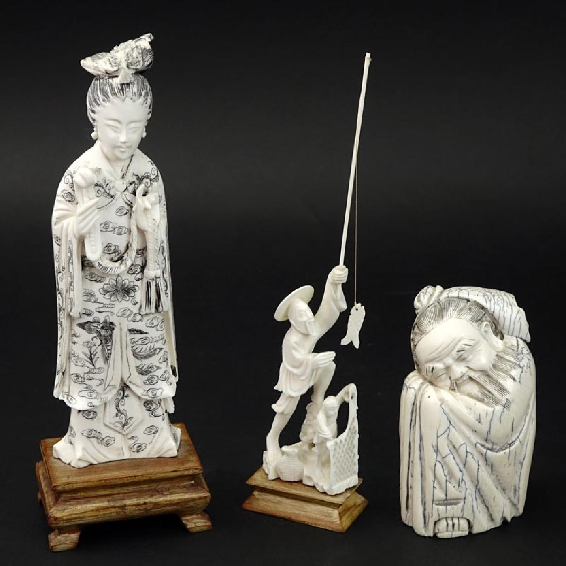 Grouping of Three (3) Oriental Carved Ivory Figures. (1 of 5)