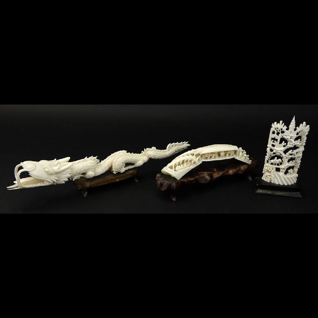 Lot of Three (3) Oriental Carved Ivory Groupings on (1 of 5)
