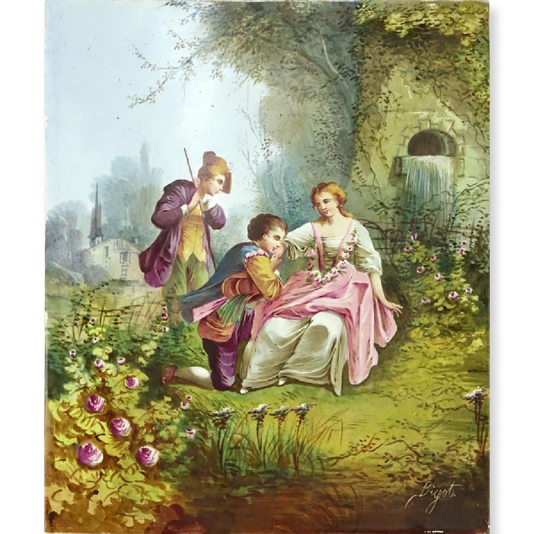 Antique French Hand Painted Porcelain Plaque. "Courting (1 of 5)