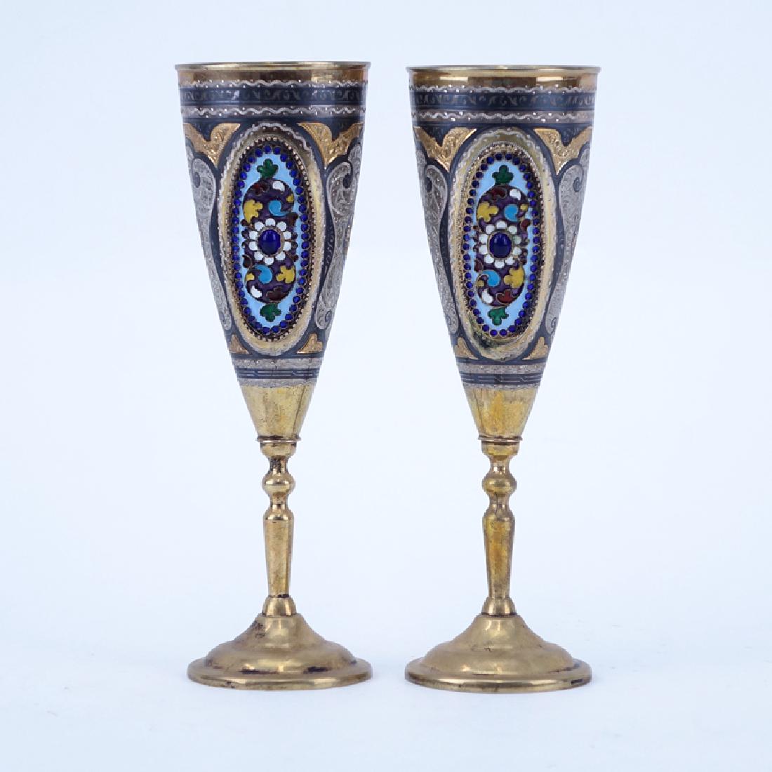 Pair of Russian 875 Silver and Enamel Cups. Chased (1 of 3)