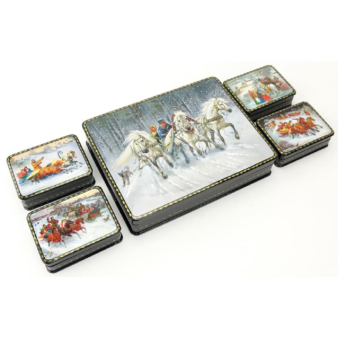 Large Russian Lacquer Box with Four (4) Smaller Boxes (1 of 3)