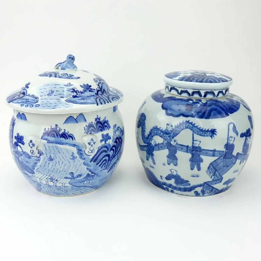 Two (2) Mid Century Blue and White Chinoiserie (1 of 5)