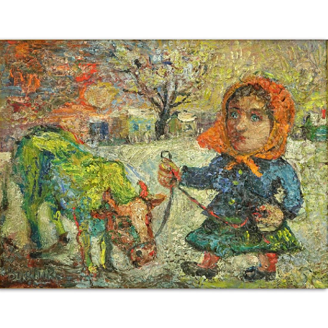 David Burliuk, Ukrainian/American (1882- 1967) "Woman: David Burliuk, Ukrainian/American (1882- 1967) "Woman with a Cow" Oil on Canvas Signed Lower Left. Good condition. Canvas measures 9" H x 12" W, frame measures 15-3/4" H x 18-1/2" W. Shipping $88.00 (