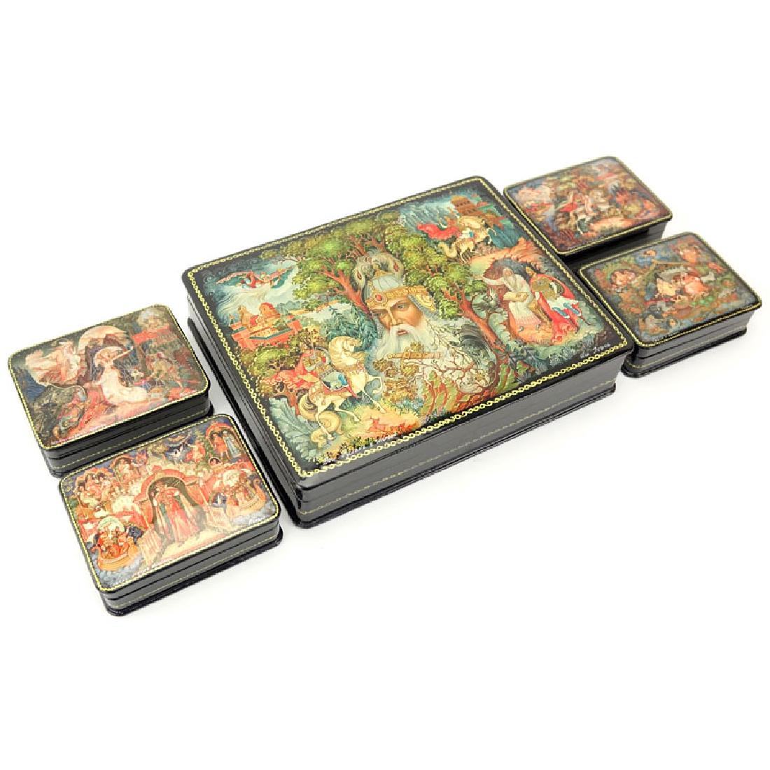 Large Russian Lacquer Box with Four (4) Smaller Boxes (1 of 4)