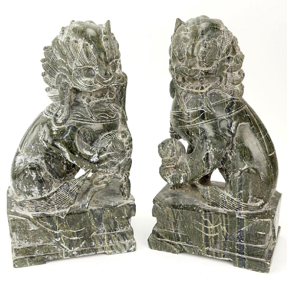 Pair Of 20th Century Chinese Carved Marble Foo Dogs. (1 of 4)
