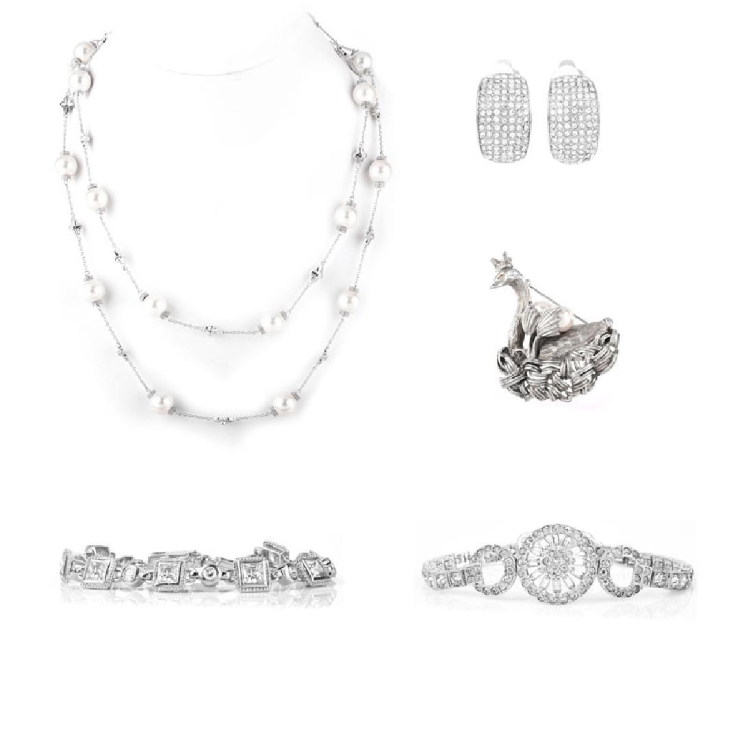 Five (5) Pieces Sterling Silver CZ and Faux Pearl (1 of 1)