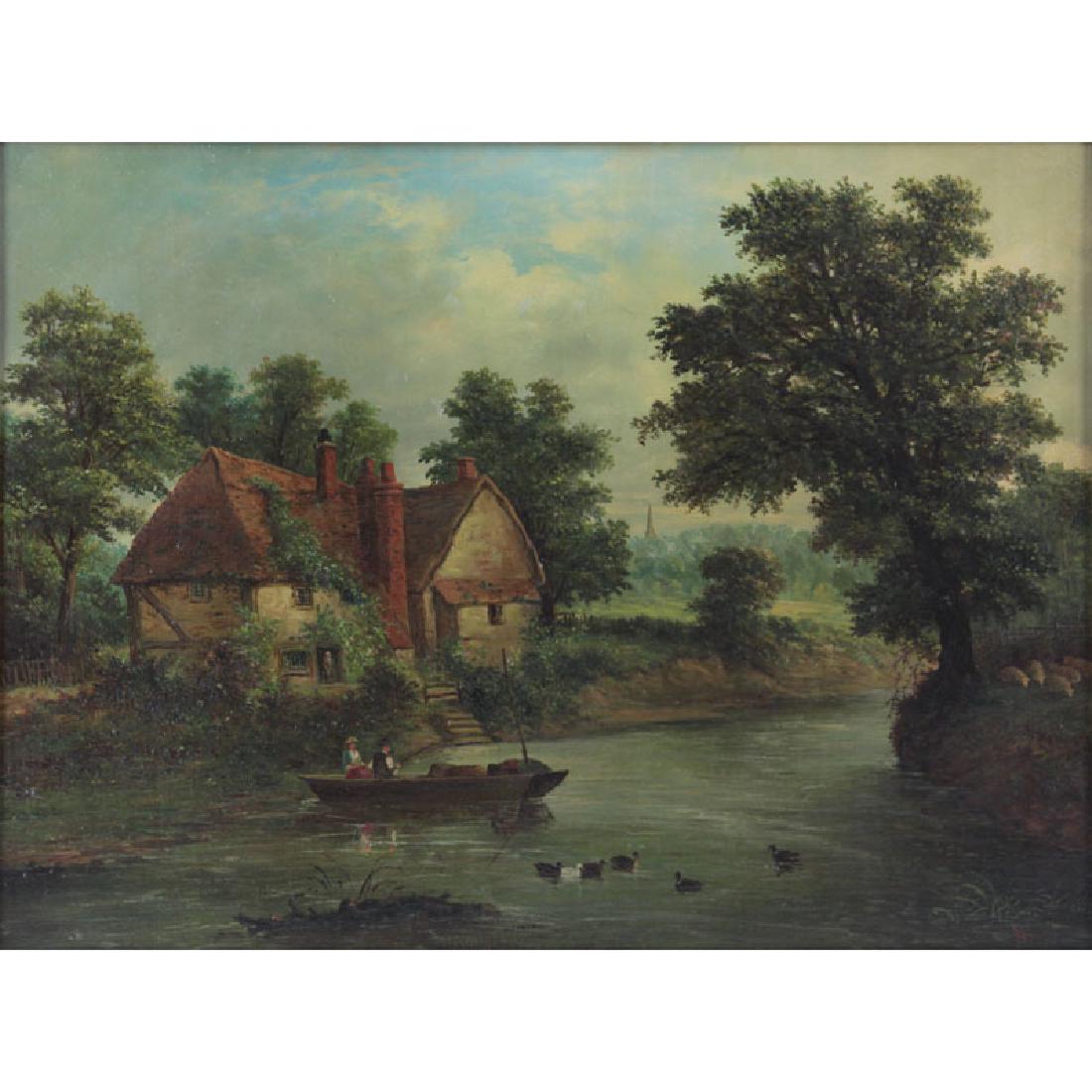 William A Stone, British (19th century): William A Stone, British (19th century) oil on canvas "On The Avon Near Stratford". Signed lower right and inscribed verso. Good condition. Measures 18" x 24", frame measures 22-1/4" x 28-1/4". Shippi