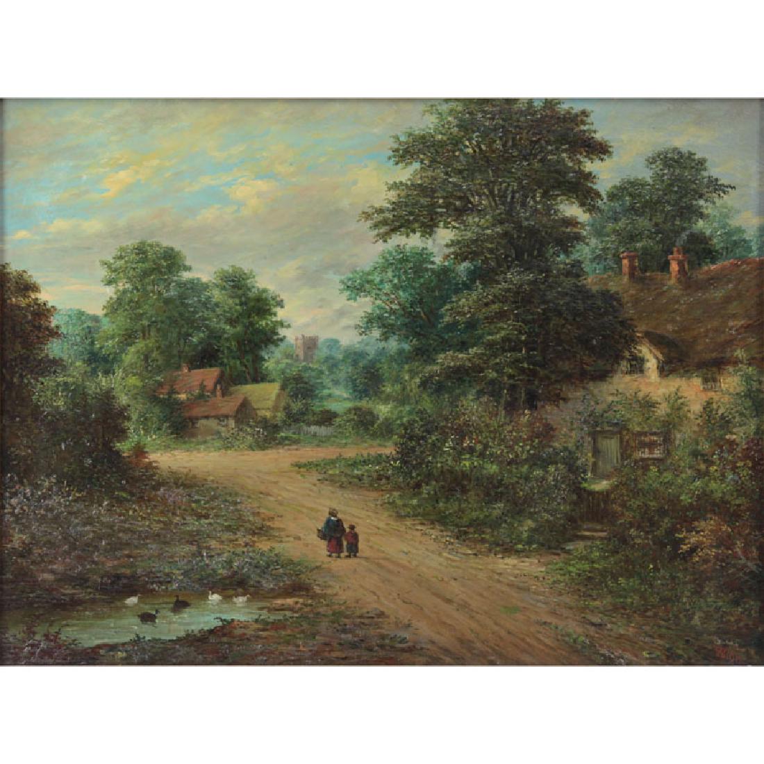 William Stone, British (1830-1875): William Stone, British (1830-1875) Oil on canvas "Cottage Near Leominster Herefordshire" Signed lower right, inscribed en verso. Good condition. Measures 18" x 24". Frame measures 22" x 28-1/2". Shipp