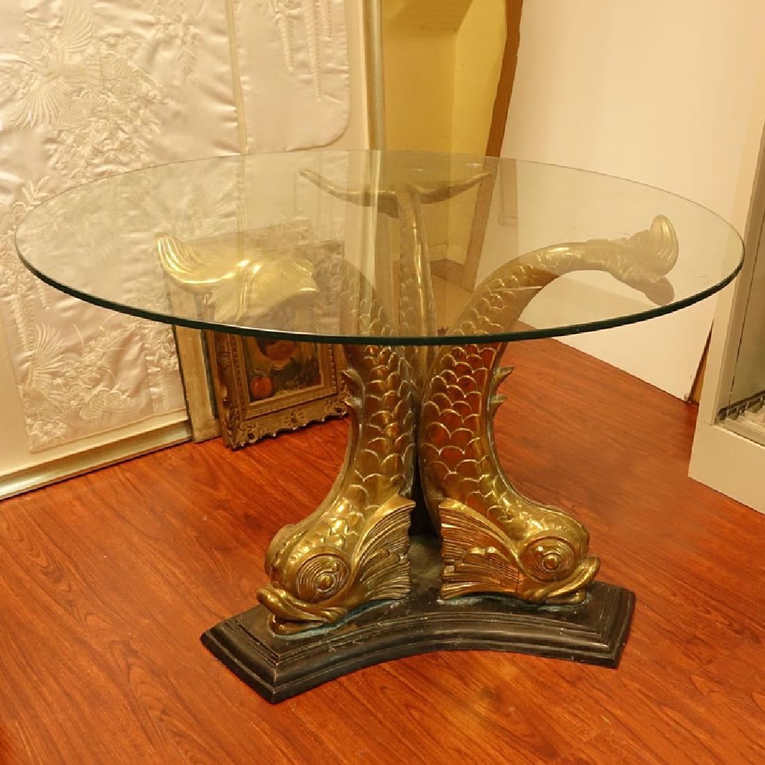 Mid Century Brass Dolphin Table Base with Glass Top (1 of 2)
