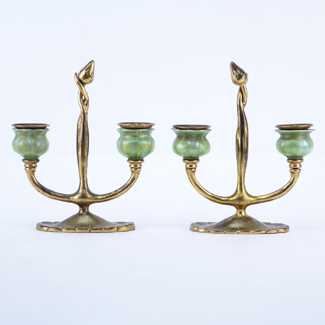 Pair of Tiffany Studios New York, Gilt-Bronze Two Light (1 of 6)