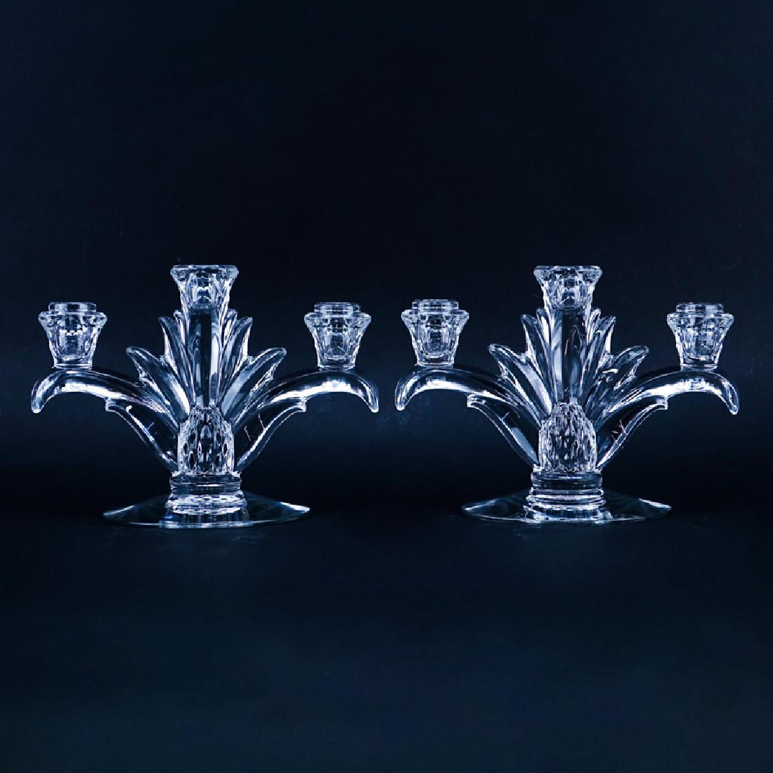 Pair of Heisey Plantation Three Light Glass Candelabra (1 of 2)