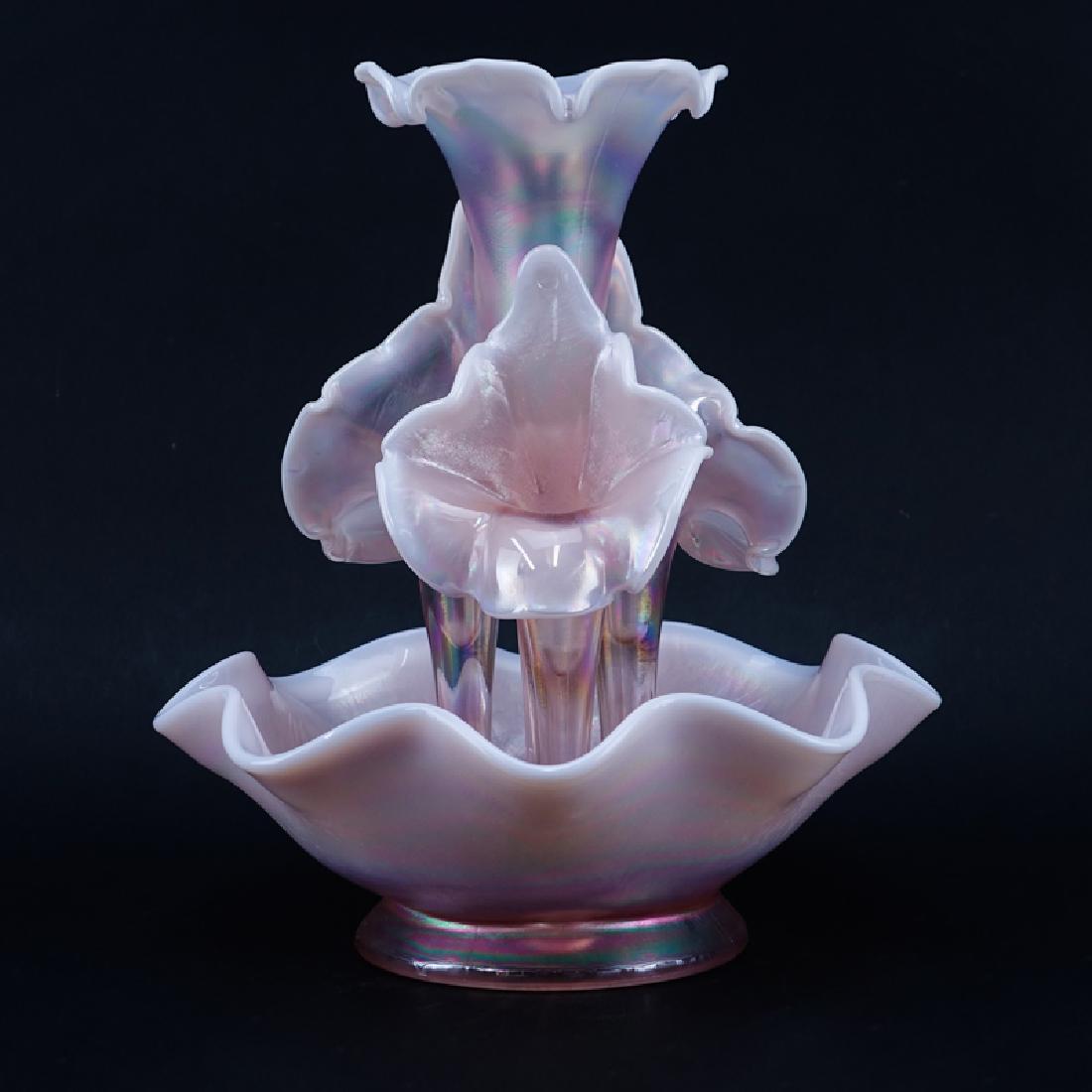 Fenton 4 Horn Iridescent Glass Epergne. One horn has a (1 of 3)
