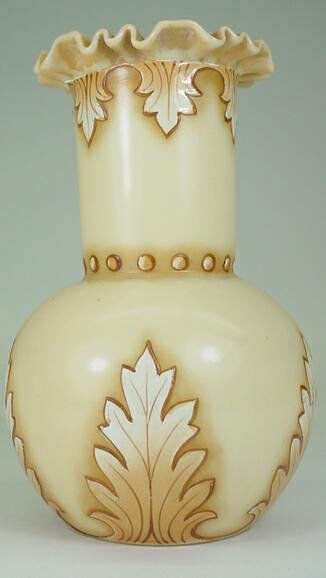 attributed to: Thomas Webb & Sons English Ivory Ca: attributed to: Thomas Webb & Sons English Ivory Cameo Art Glass Vase with Ruffled Rim. Unsigned. Minor Losses or else Good Condition. Please Examine This Piece Carefully Before Bidding on it. Ground a