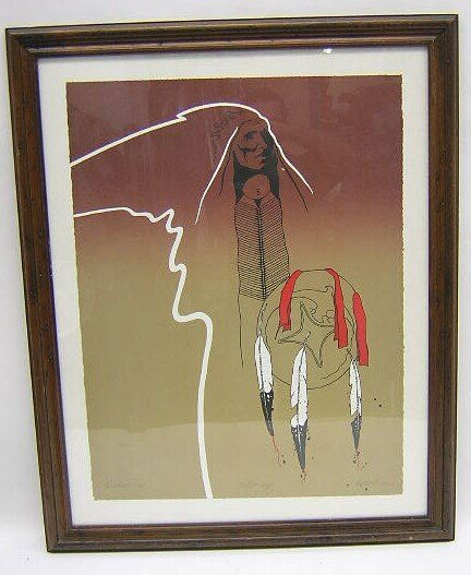 Bert Dail Seabourn American-Oklahoma (born1931- ): Bert Dail Seabourn American-Oklahoma (born1931- ) Lithograph on Paper "Swift Dog" Pencil Signed Seabourn Lower Left and Dated 1978, Limited Edition Artist Proof in Pencil Lower Right, Several Blindsta