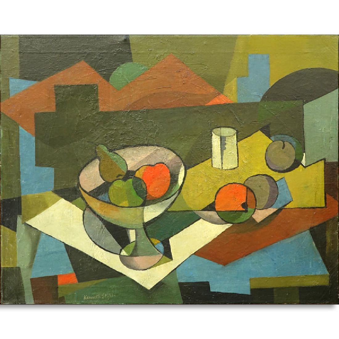 Kenneth Stubbs, American (1907 - 1967) Oil on Canvas,: Kenneth Stubbs, American (1907 - 1967) Oil on Canvas, Abstract Still Life Fruits, Signed Lower Left. Measures 24" H x 30" W, frame measures 25-1/4" H x 31-1/4" W. Shipping $145.00 (estimate $2000-$300