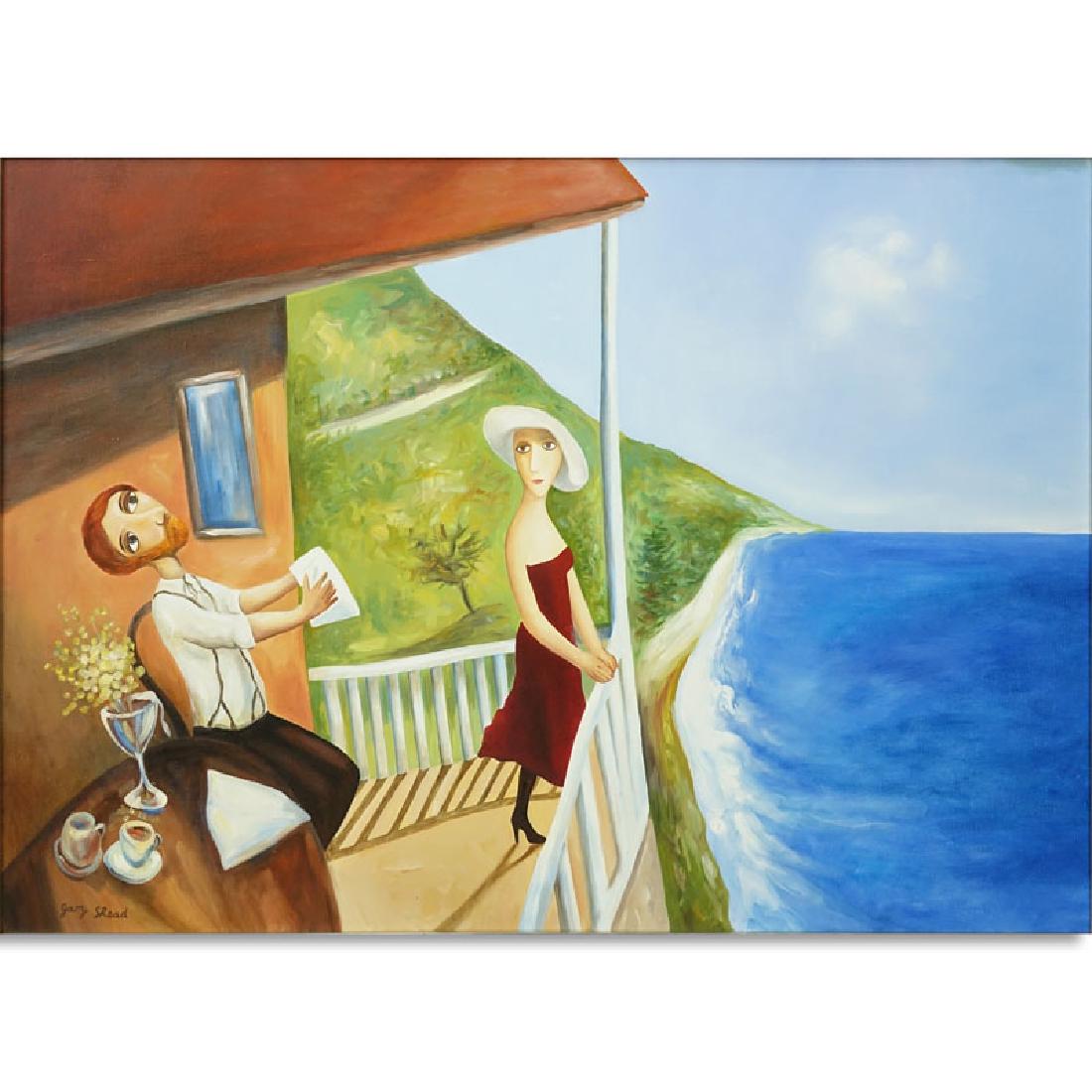 After: Garry Shead, Australian ( b. 1942) Oil on Canvas: After: Garry Shead, Australian ( b. 1942) Oil on Canvas "By The Sea" Signed Lower Left. Good condition. Measures 30" H x 45-1/2" W, frame measures 39" H x 54-3/4" W. Shipping: Third party. (estimate $