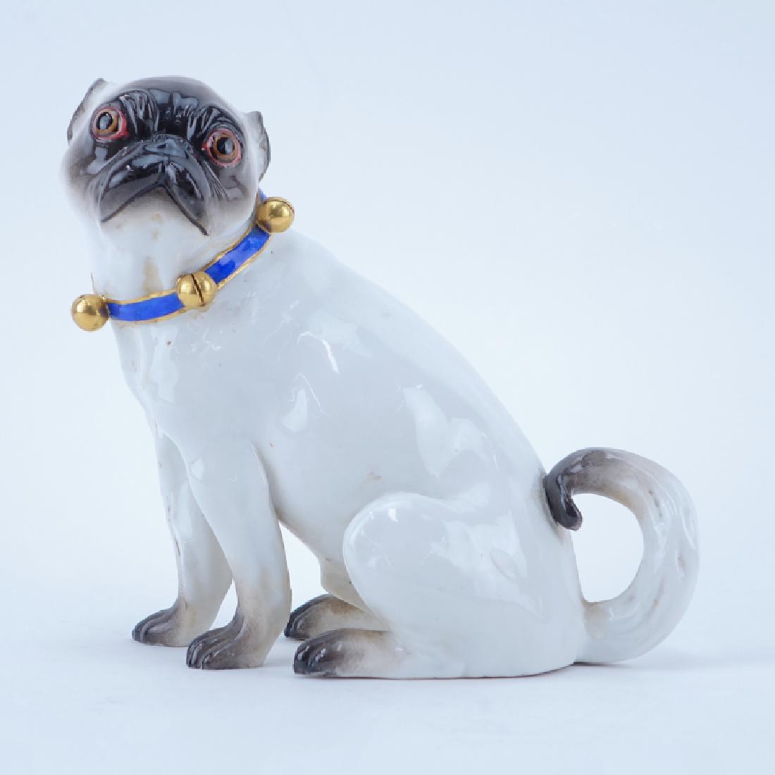 Antique Meissen Porcelain Pug Figurine. Signed with (1 of 6)